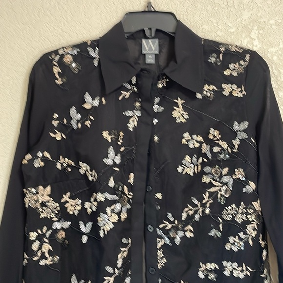 Worthington  Black Sequin Sheer Blouse - Picture 2 of 9